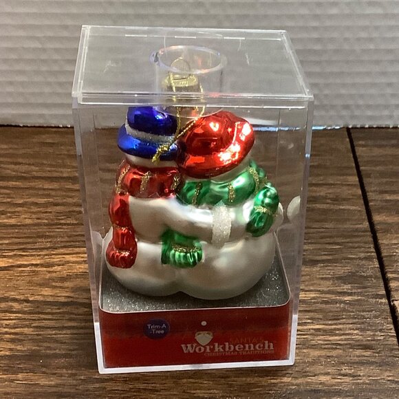 Vintage Trim-A-Tree Snowman Couple Glass Ornament Santa's Workbench 3.5" Holiday - Picture 2 of 4